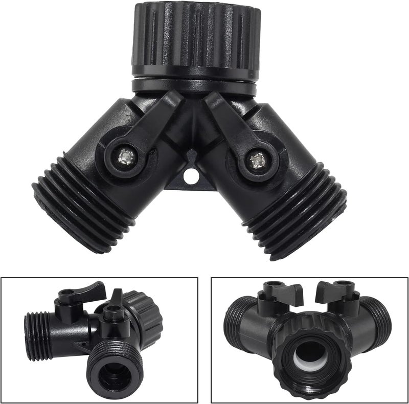 Rierdge 6 Pcs 2 Way Hose Adapter Y Valve Garden Hose Connector Non Rust Spigot Faucet Adapter, 3/4 Garden Hose Y Connectors Plastic Hose Splitter with Faucet Watering Shut Off Valves (Black) - Image 3